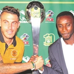 Daniel Cardoso and Mduduzi Nkosi at the Nedbank Cup last 16 draw.  (Leon Sadiki)