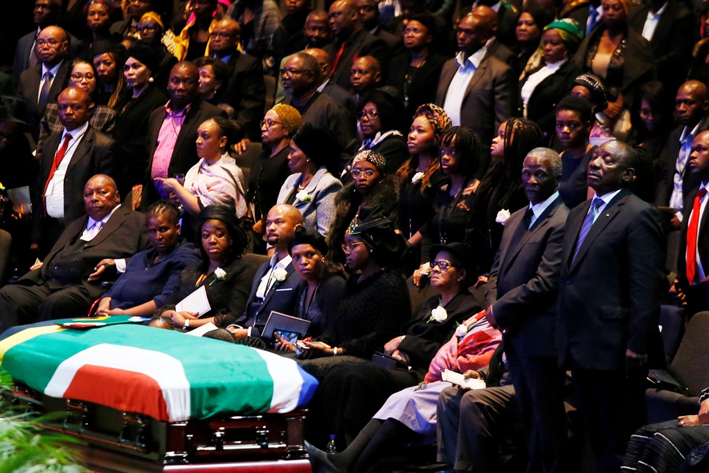 Former President Thabo Mbeki and  President Cyril Ramaphosa during the funeral service of the late ANC stalwart and freedom fighter Zola Skweyiya. Picture: Frennie Shivambu/Gallo Images