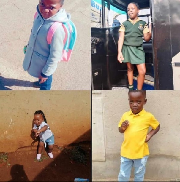 From front: Nqobile Njozela (3), Ayabonga Njozela (5) with Lilitha Njozela (7) and Philile Njozela (10) died in a shack fire. 