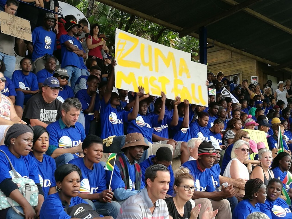DA supporters gathered at the Mbombela Rugby Stadium in Mpumalanga today, in support of national protests against Jacob Zuma. Picture: Sizwe sama yende