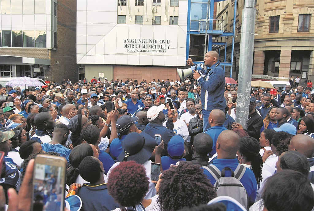 Union boss Allen Thompson, who was shot by unknown people in Umhlanga last week, addressed Natu members in Pietermaritzburg earlier this month.           Photo by Phumlani Thabethe