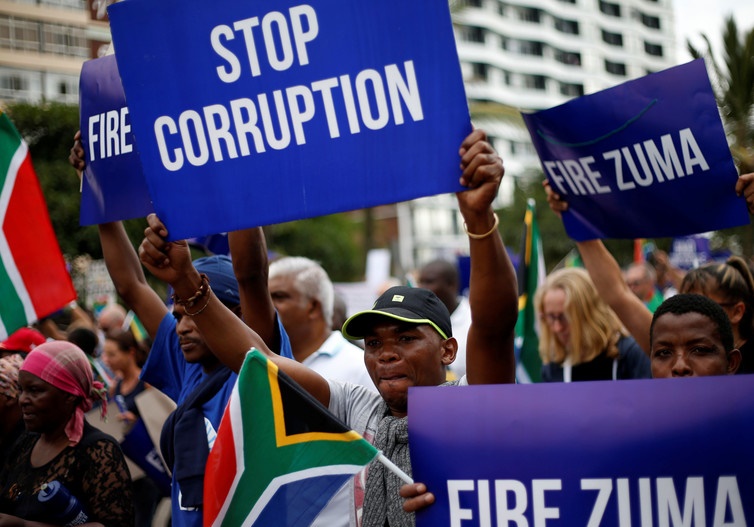 Protesters call for the firing of South Africa’s President Jacob Zuma. Picture: Reuters/Rogan Ward