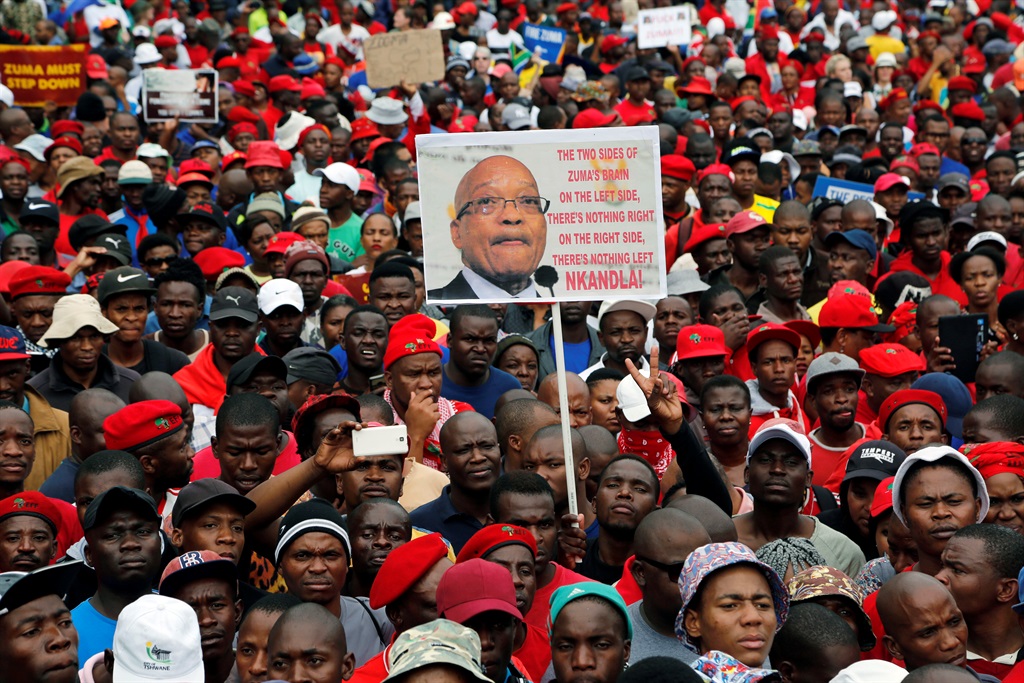 Marches gather on the lawns of the Union Buildings in Pretoria during the National Day of Action. Picture: Denis Farrell/AP