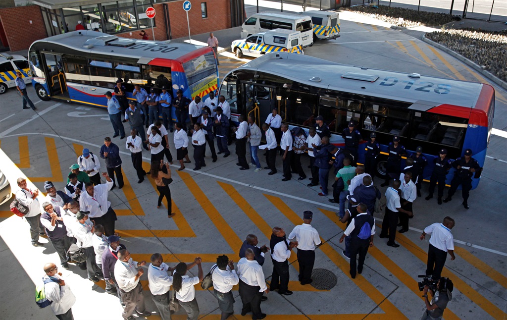 Striking bus drivers downed tools today in a nationwide strike, who are calling for a 12% wage increase and less working hours. PICTURE: Deon Raath
