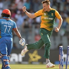 SA's Chris Morris celebrates after Mohammad Shahzad was run out. (Gareth Copley, Getty Images)