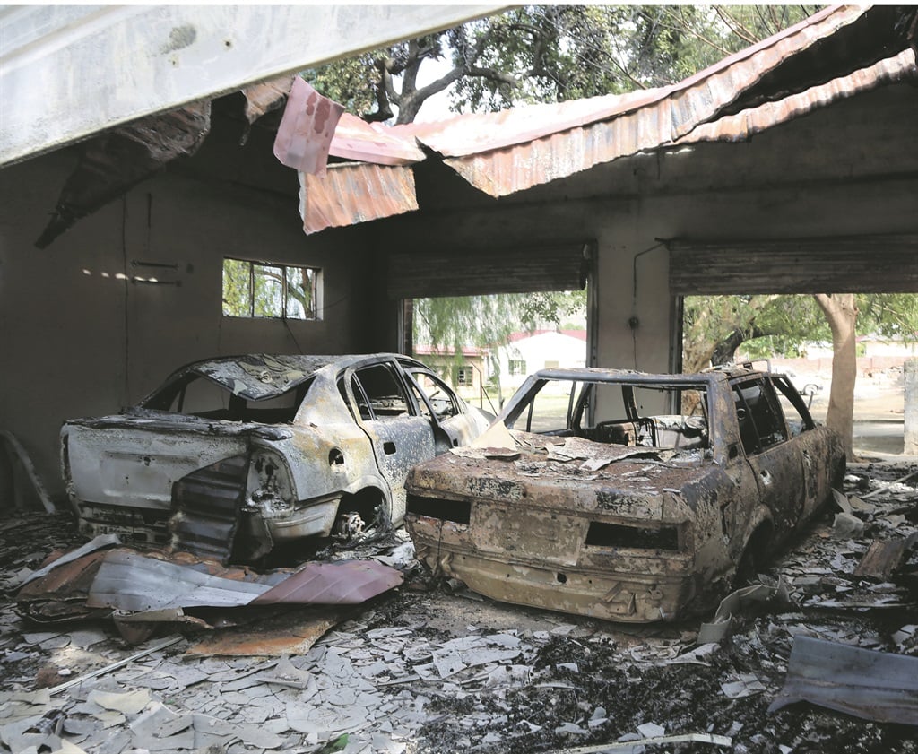 Chief Bethuel Mohlala’s two cars and his house were destroyed when it was set alight by community members. Photo by Joshua Sebola