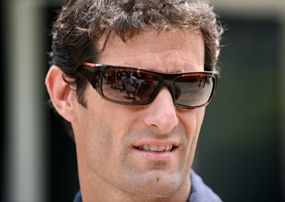 <B>POOR OLD WEBBER:</B> Red Bull's Mark Webber is not having a good start to the China GP, he has been sent to the back of the grid for Sunday's race (April 13) when his car did not have enough fuek to provide a sample.<i>IMAGE: AFP</I>.