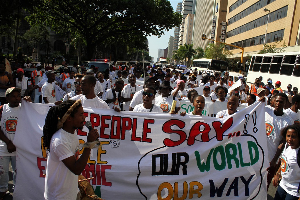 Protesters march through the centre of Durban ahead of the official opening of the World Economic Forum on Africa 2017. Picture: Siyanda Mayeza/City Press