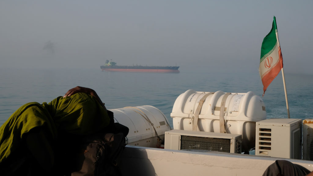 An oil tanker in the Strait of Hormuz