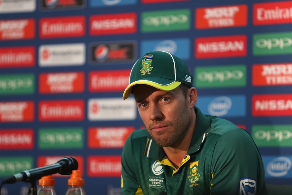  A dejected AB de Villiers talks to the media after another crash and burn at an ICC tournament in London, England. Picture: Christopher Lee-IDI/IDI via Getty Images