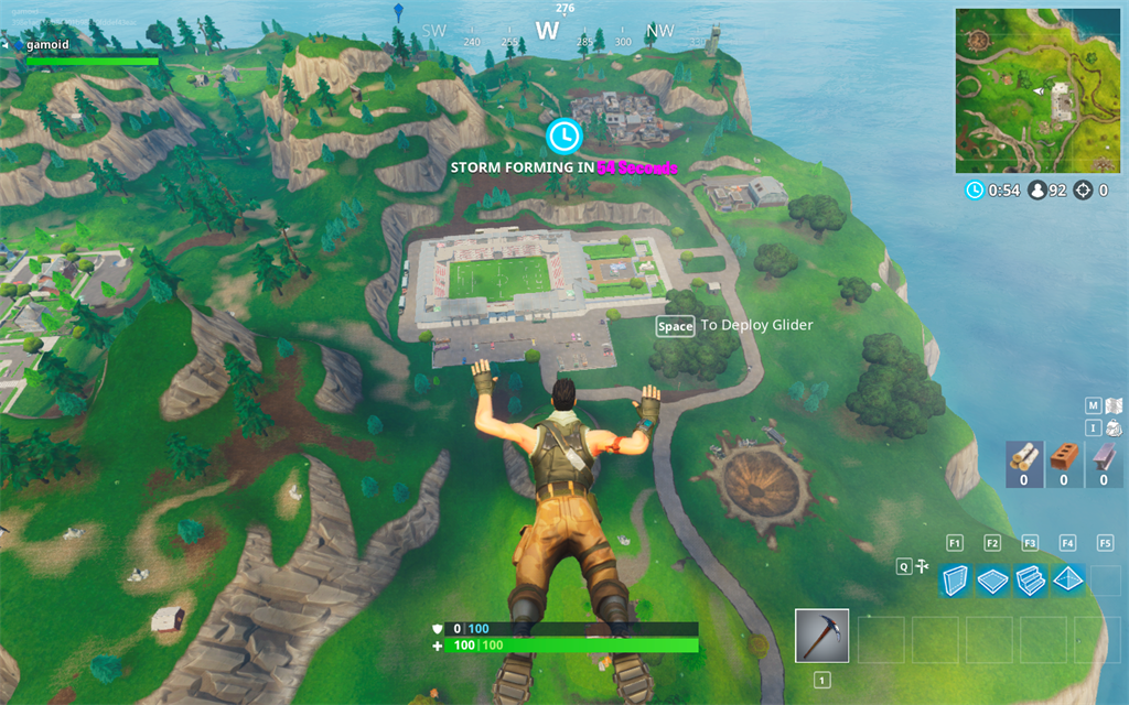 the arena is located just north of pleasant park and can be seen on the map - fortnite map birds eye view