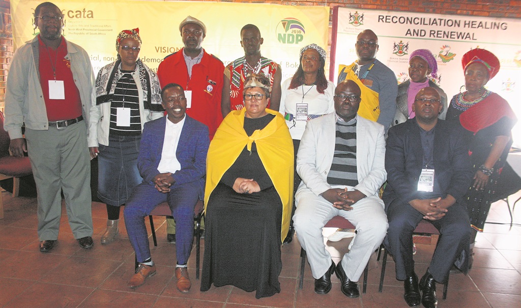 North West acting Premier Wendy Nelson (centre) joined the new members of the Traditional Healers Forum at the end of a two-day summit held in Rustenburg, North West, at the weekend.                   Photo by Rapula Mancai