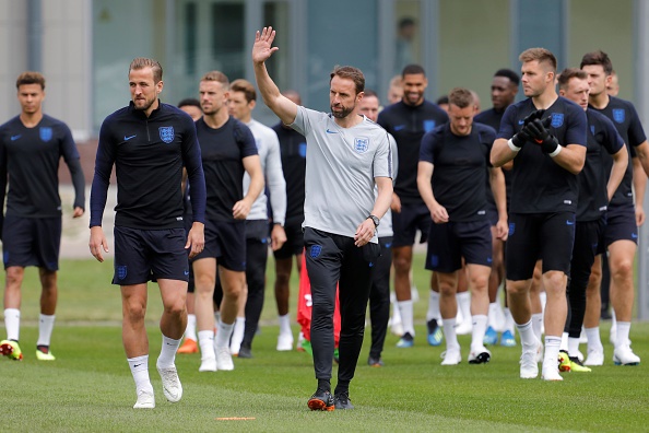  England national team head coach Gareth Southgate greets the public during an England national team training session ahead of the FIFA World Cup 