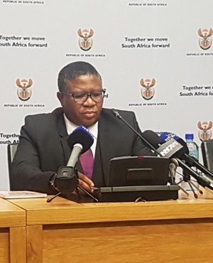 Police Minister Fikile Mbalula delivering his pre-budget vote speech to the media in Parliament. Photo by Paul Herman, News24