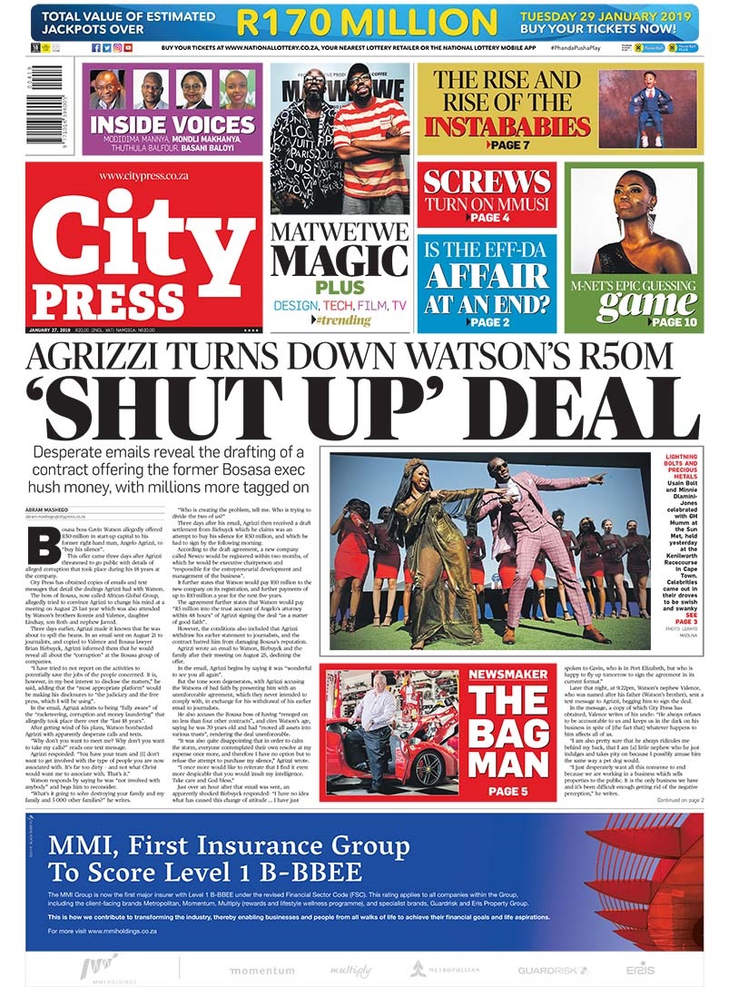 This week's City Press front page.