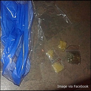 An image, purportedly of drugs, hidden in a loaf of Blue Ribbon bread. (Image via Facebook)