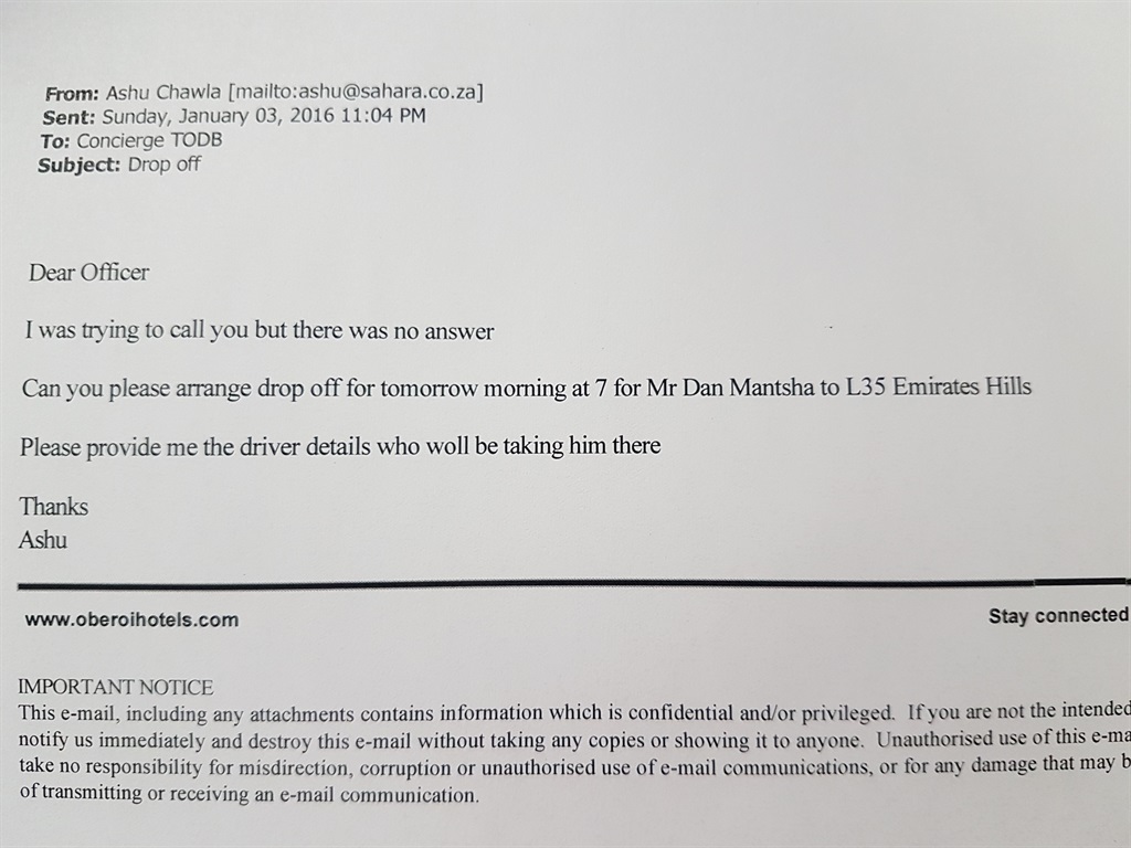 An email that confirms that the Guptas are the owners of the 10-bedroom marble-clad villa L35 in the exclusive Dubai suburb of Emirates Hills.
