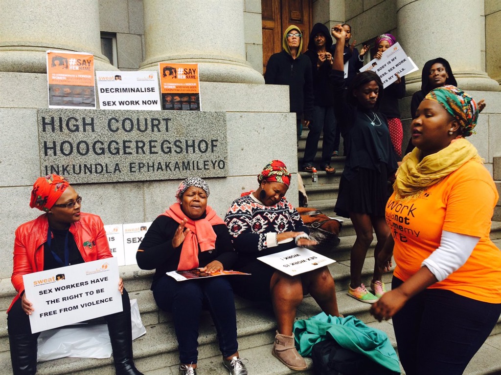 Members of the Sex Workers Education & Advocacy Taskforce waiting outside the Western Cape High Court for the sentencing of Zwelethu Mthethwa on May 24 2017. Picture: Twitter/@SweatTweets 