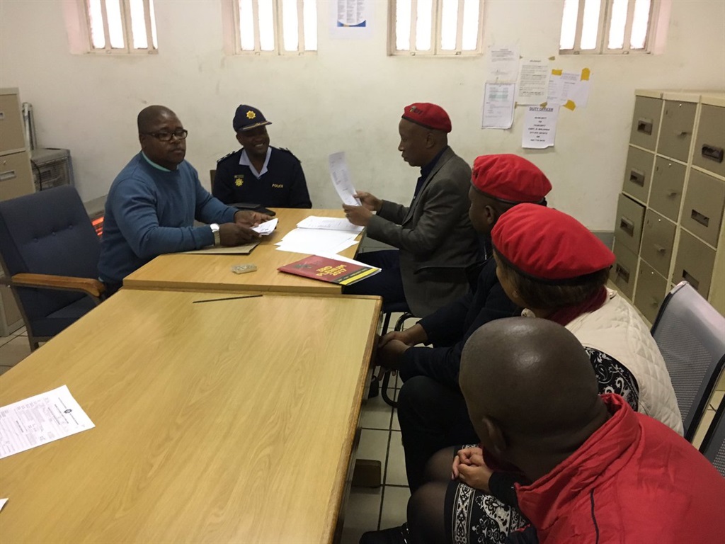 The EFF’s Julius Malema at the Johannesburg Central Police Station. Picture: Twitter/@effsouthafrica 