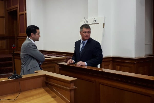 Jason Rohde and his attorney Daniel Witz ready for resumption of his trial. (Jenni Evans, News24)