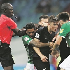 CONFRONTATION: New Zealand and Mexico players clash during the Fifa Confederations Cup in Russia. (Dean Mouhtaropoulos, Getty Images)