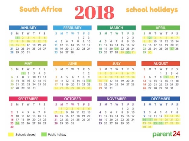Printable: 2018 SA school holiday calendar | Parent24