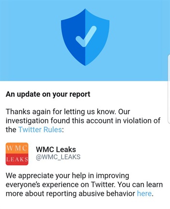 The account of WMCleaks has been suspended for violation of Twitter rules.