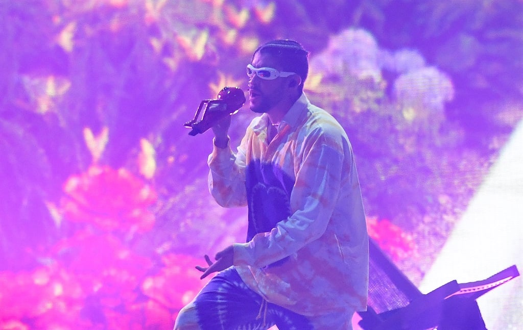 Puerto Rican singer Bad Bunny performs during "The World's Hottest Tour" at Sofi stadium in Inglewood.