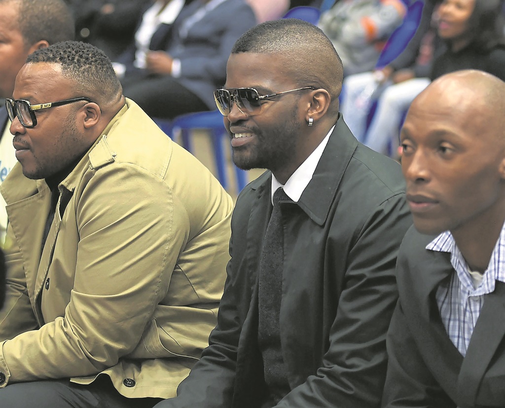 LOYAL: Stogie T and DJ Cleo during the funeral service at UJ’s Soweto campus yesterday.        Photos by Trevor Kunene