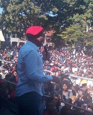 EFF leader Julius Malema addresses the party’s Student Command members at the University of KwaZulu-Natal's Westvillle campus. Photo: News24.