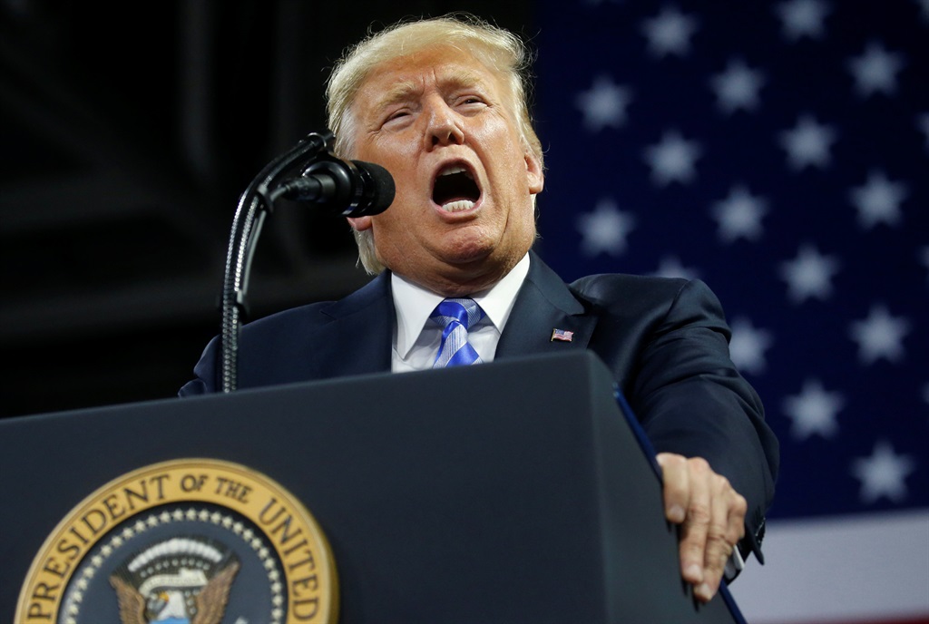 US President Donald Trump speaks at a Make America Great Again rally Picture: Leah Millis/Reuters