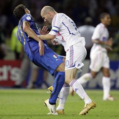 France's Zinedine Zidane headbutts Italian Materazzi. 