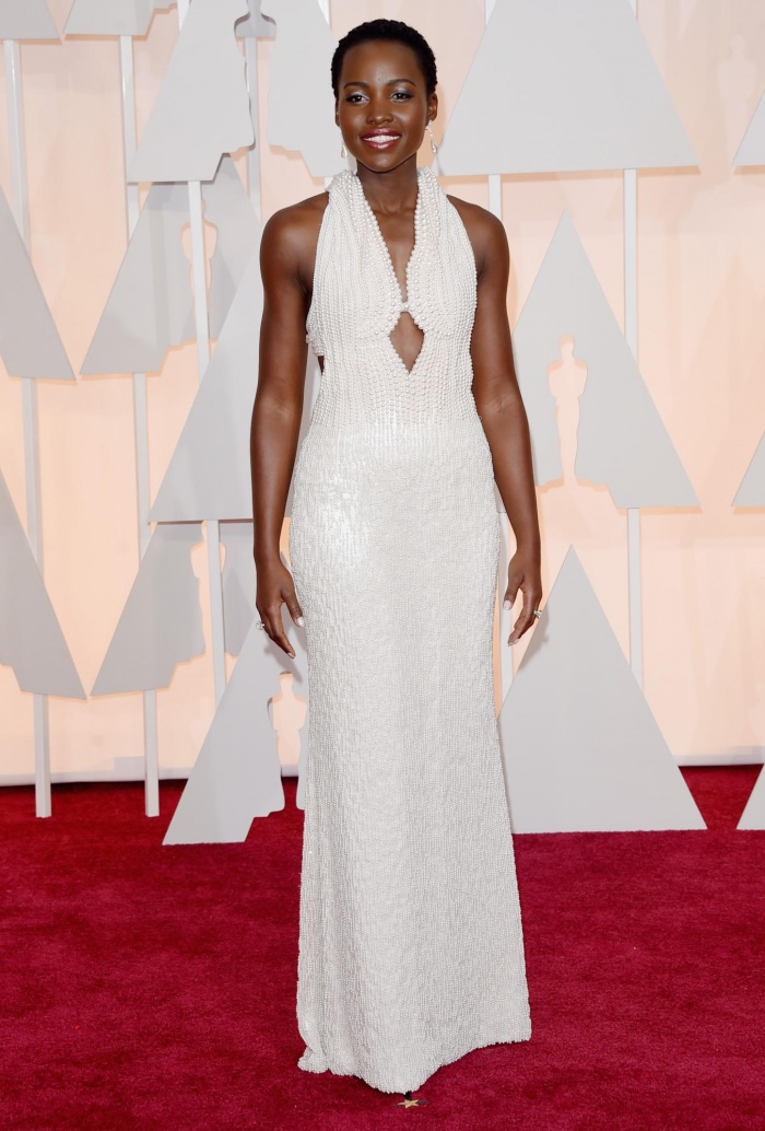 Pearly Lupita: Lupita Nyongo dazzled the red carpet with a white Pearly dress  Photo: Jason Merritt/Getty Images 