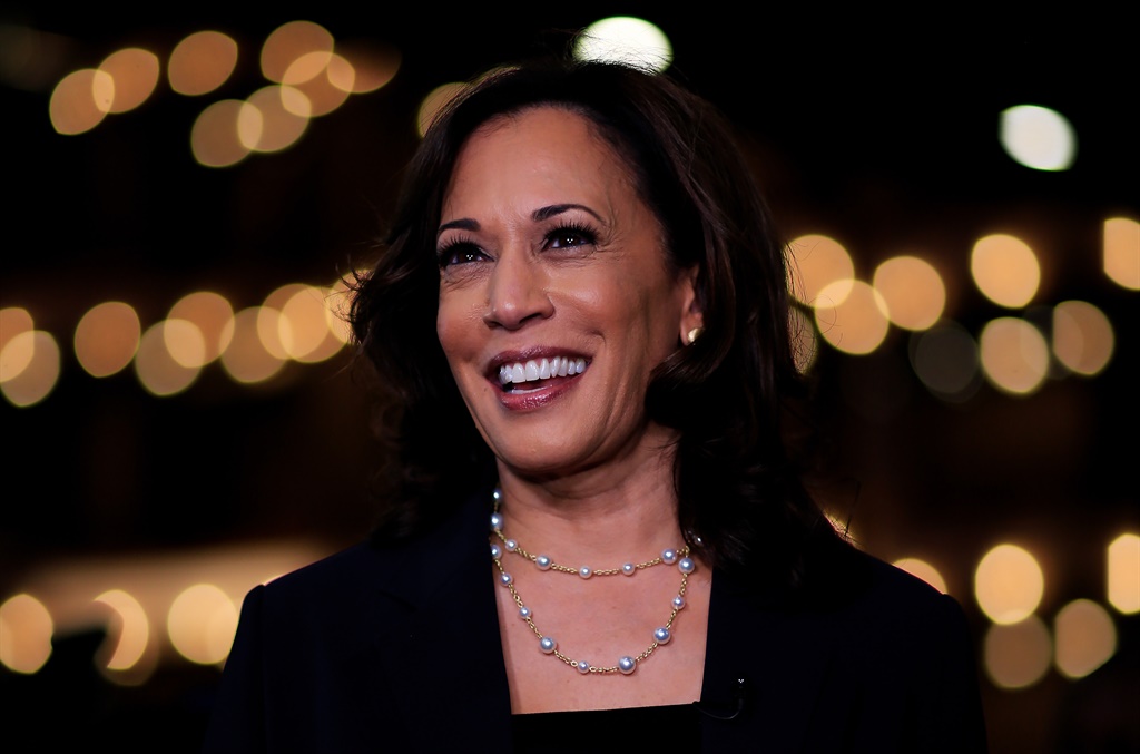 Kamala Harris speaks during a television interview after the second night of the first Democratic presidential debate on 27 June 2019 in Miami, Florida. (Cliff Hawkins/ Getty Images)