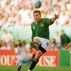 Joel Stransky takes the famous dropkick that gave SA its first rugby World Cup win in 1995. Picture: Popperfoto/Getty Images