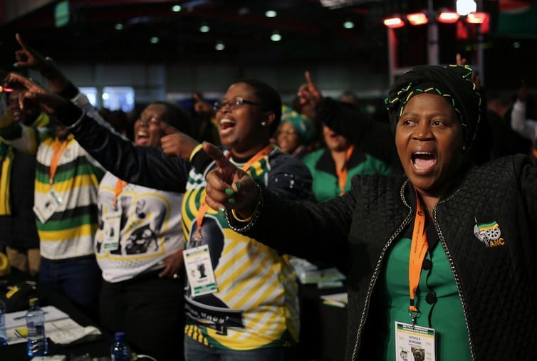 Women singing at a South African ANC Women’s League meeting.Three senior women in ANC are contesting the presidency of the party. Picture: Reuters/Siphiwe Sibeko