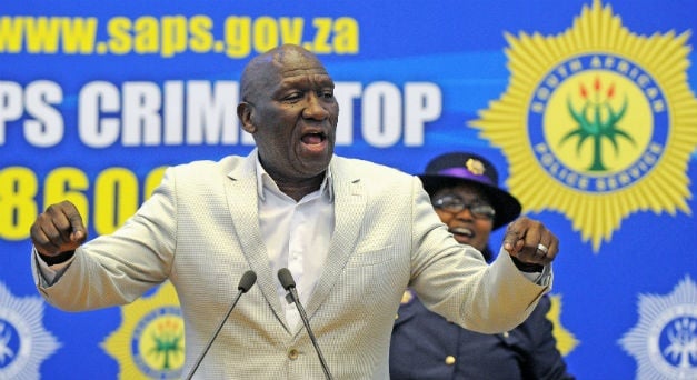 Minister of Police Bheki Cele during the memorial service of three slain police officers. (Brenton Geach/Gallo)