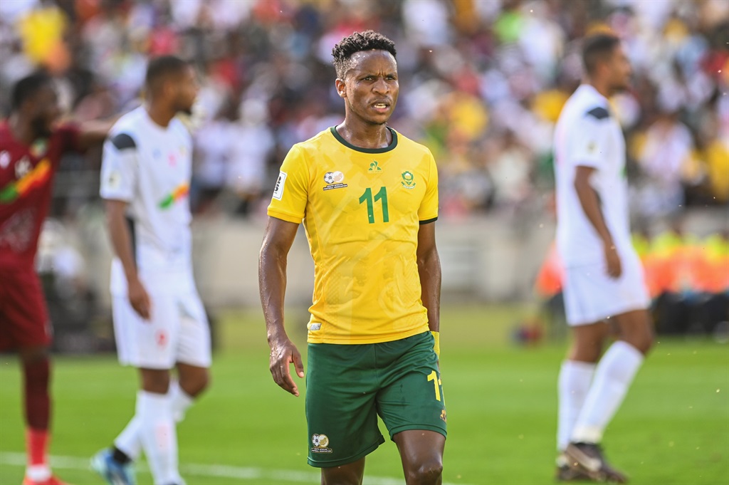 Themba Zwane of South Africa during the 2026 FIFA World Cup, Qualifier match between South Africa and Benin at Moses Mabhida Stadium on November 18, 2023 in Durban, South Africa. 