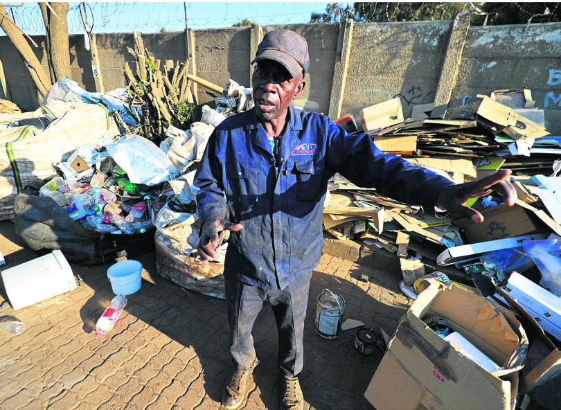 Madala Hans Stevens (63) from Slovoville squatter camp was sifting through rubbish at a recycling centre when he discovered two bombs.                      Photo by Lucky Morajane
