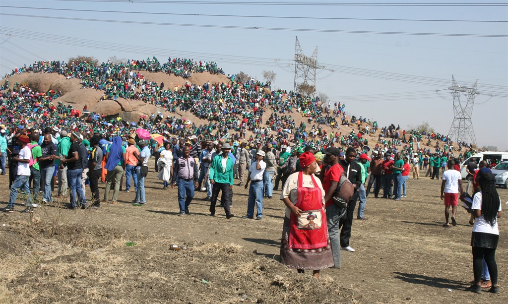 People gather at ‘the koppie’ in Marikana to commemorate the Marikana Massacre that happened on August 16 2012. Picture: Susan Cilliers
