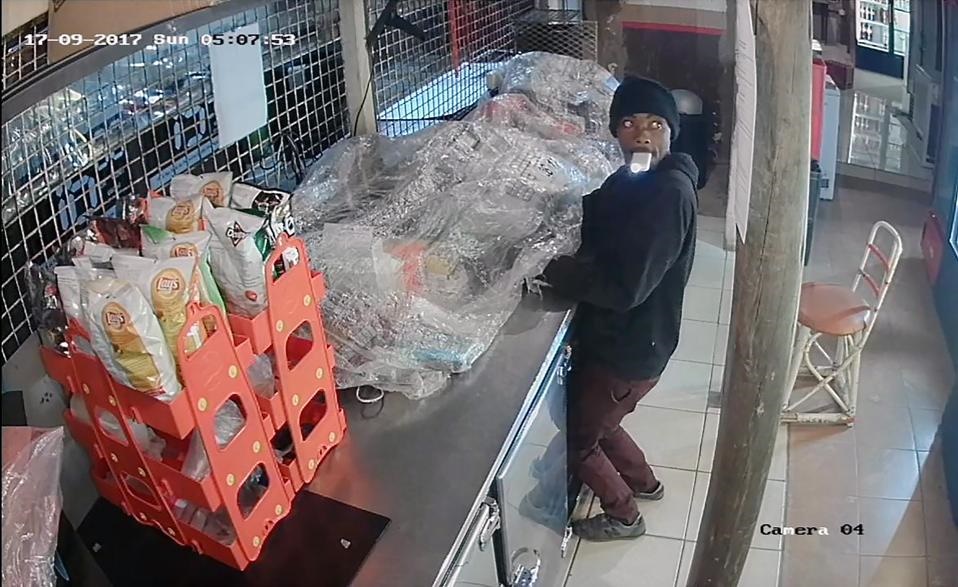 A screengrab of a man caught on CCTV camera stealing at Mathousand Liquor Store in Zone 1, Ga-Rankuwa, on Sunday.