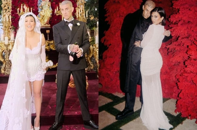 Kourtney Kardashian wears a corseted dolce and gabbana dress to wed Travis  Barker in Italy