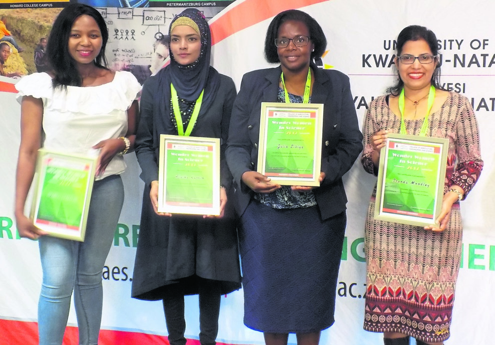 From left: Refilwe Mofokeng, Alaika Kassim, Julia Sibiya and Brenda Moodley are UKZN’s women of science. Photo by Xolile Nkosi