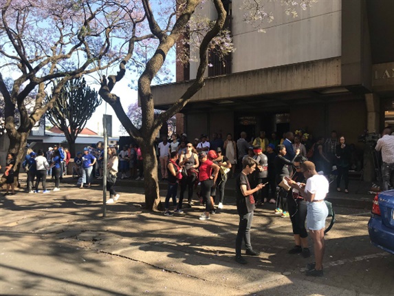 <em>Political parties, civic organisations and members of society have started gathering at the Pretoria Magistrate’s Court protesting against the man who stands accused of raping a six-year-old girl at the Dros restaurant in Silverton. (Alex Mitchley, News24)</em>