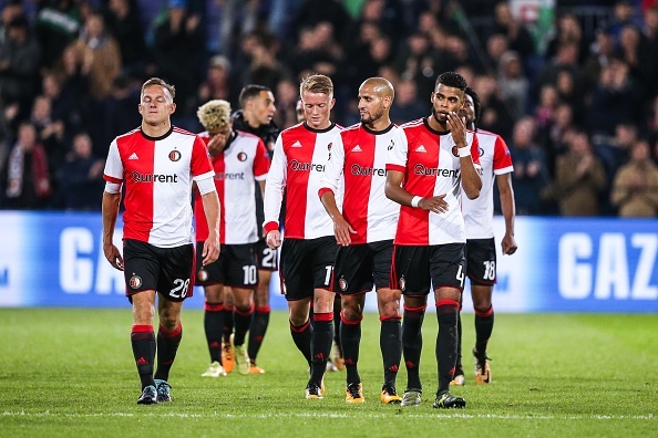 Feyenoord players during the UEFA Champions League group F match between Feyenoord Rotterdam and Manchester City.