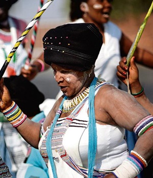 Mam Tolo with the Vezubuhle cultural group from Cendese during the 90th birthday celebrations of Nelson Mandela in 2008 in Qunu, Eastern Cape
