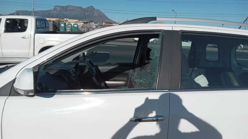 A police car was damaged after a smash-and-grab incident in Cape Town on Thursday morning. 