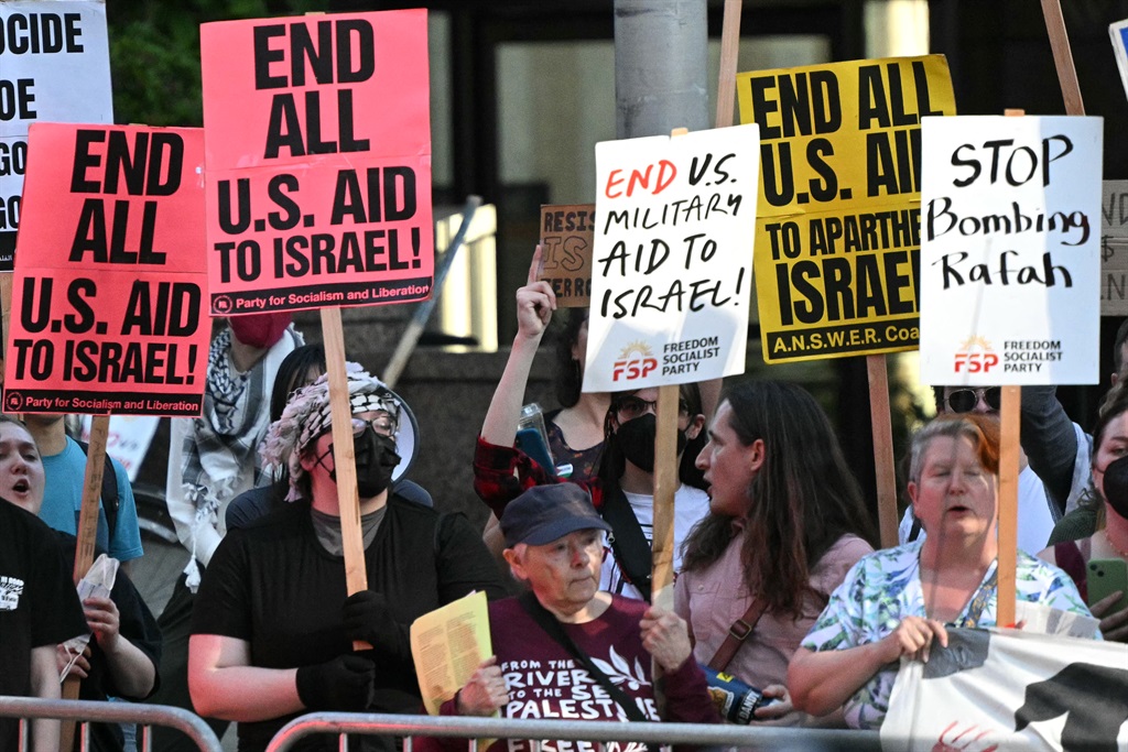Pro-Palestinian demonstrators protest outside a fundraiser event US President Joe Biden is attending in Seattle, Washington, on 10 May 2024. (AFP/Mandel Ngan)