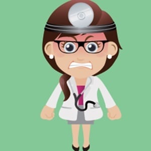Cartoon character representing an angry doctor.