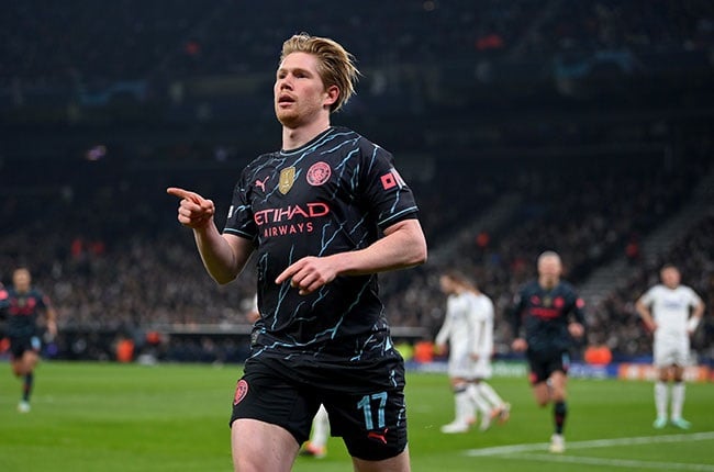Kevin De Bruyne of Manchester City celebrates scoring. (Photo by Justin Setterfield/Getty Images)